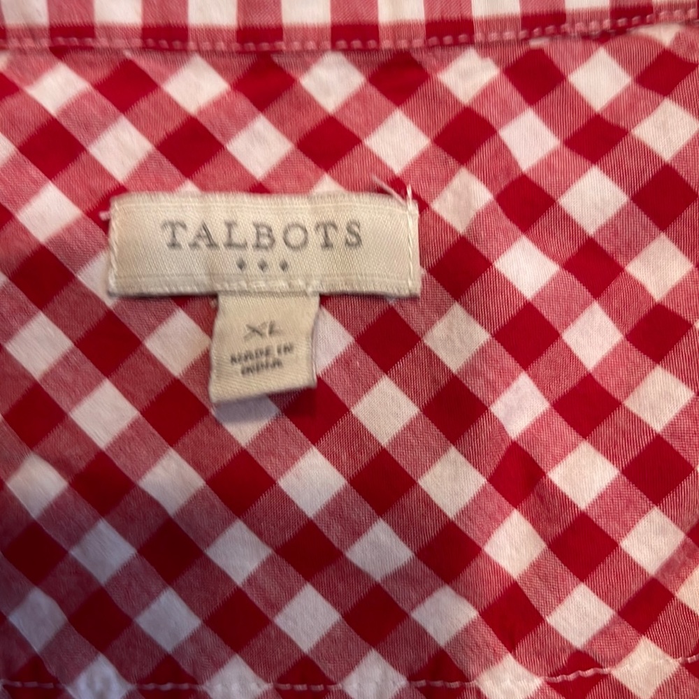 EUC Talbots long sleeve red white checkered shirt